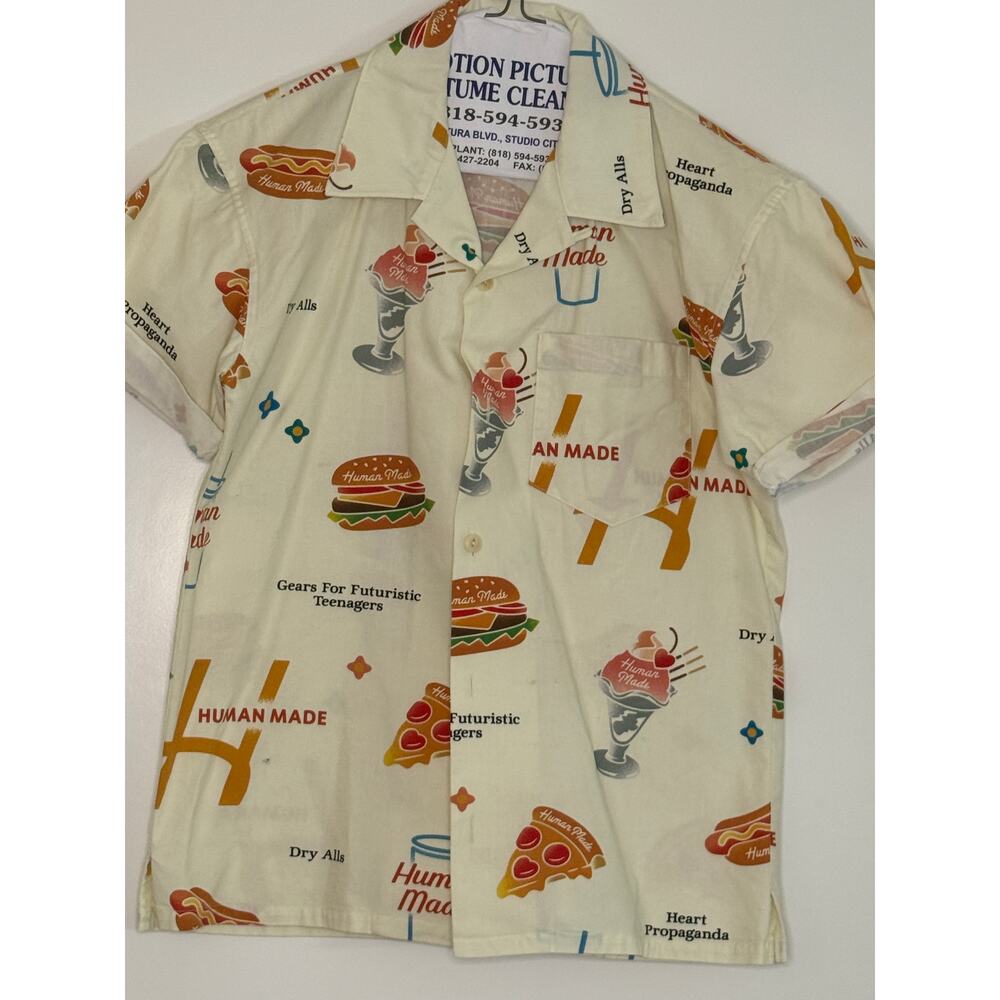 Men's Human Made Short Sleeve Button Down Shirt Fast Food Pizza Small-Medium
